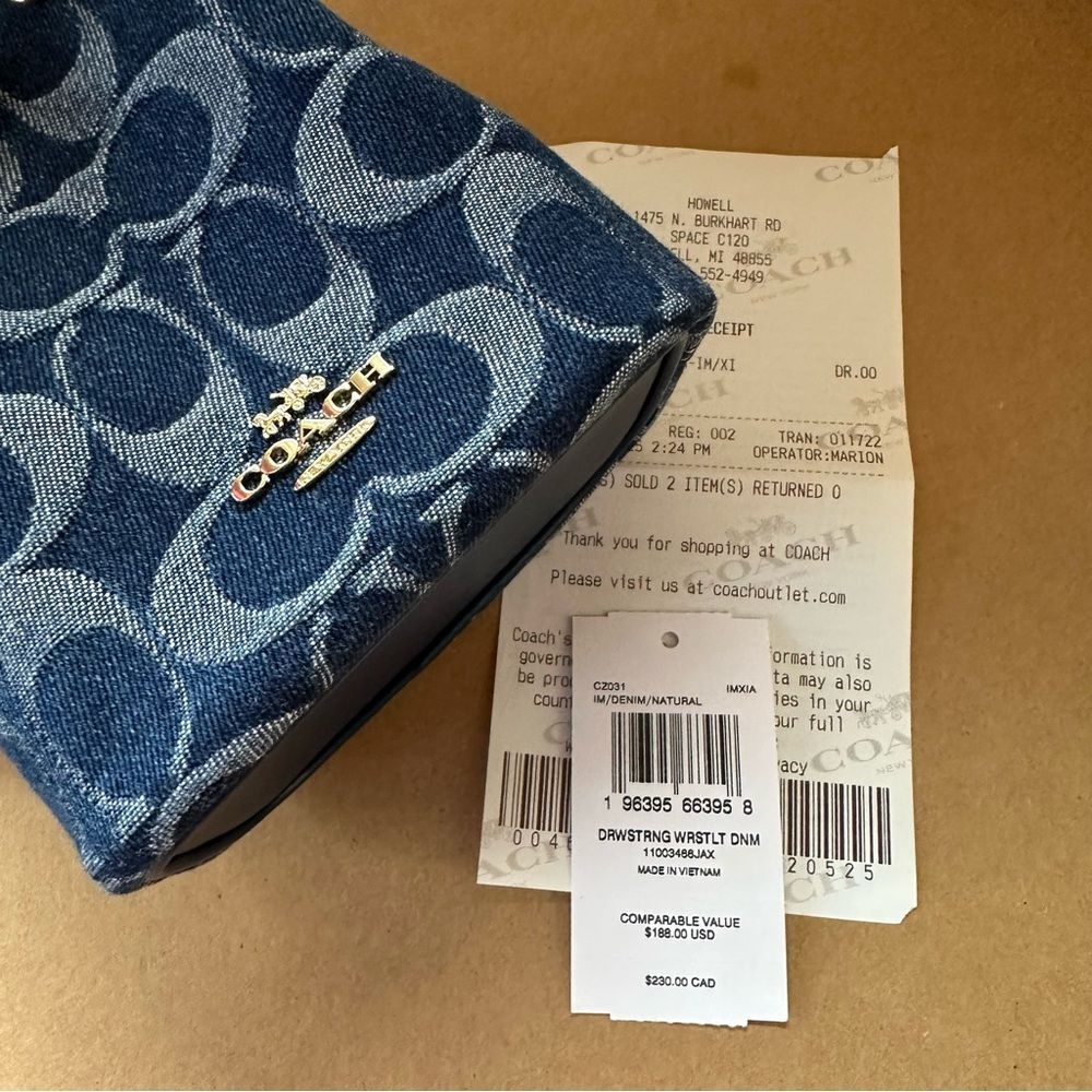 NWT❤️ Coach Drawstring Chain Wristlet Bag Signature Denim Wallet Purse CZ031 - Picture 7 of 13